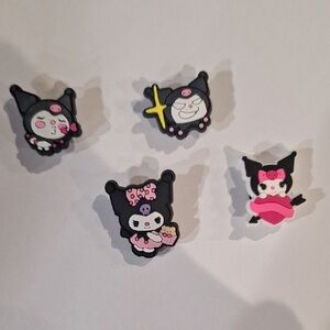 4 Kuromi Character Shoe Charms - Black & Pink Cartoon Set